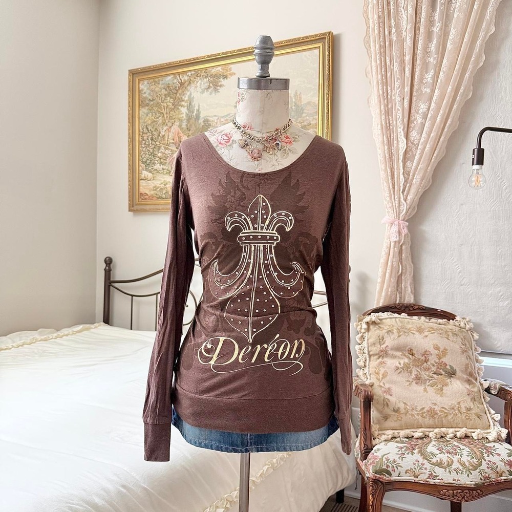 Brown Mcbling Top  Y2K Dereon size large brown long sleeve top